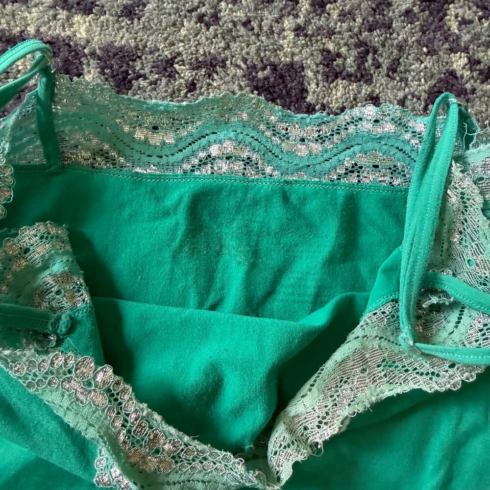 Y2K Rave Summer Metallic Lace Kelly Green Cami Streetwear Tank Top Casual Girly - Picture 4 of 6